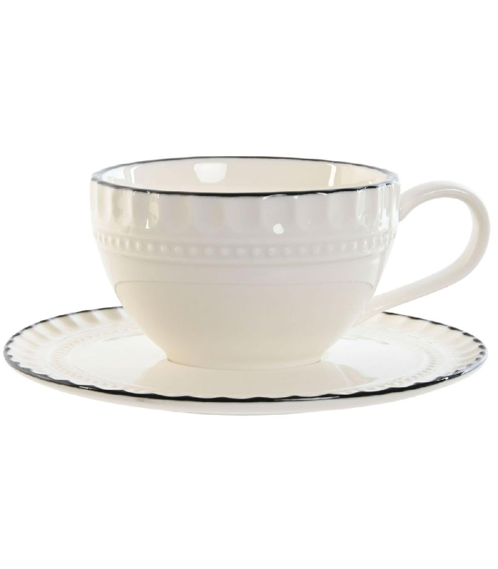 wadiga Tasse à café avec dessous de tasse en porcelaine blanche et noir 125ml