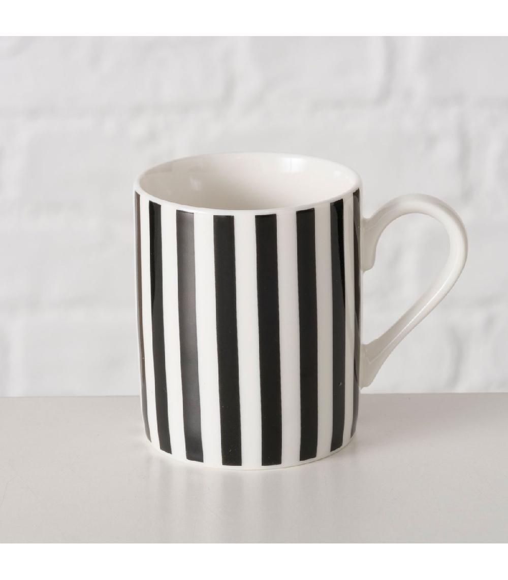 Wadiga Tasse à Café En Céramique Rayures Noires Et Blanches 8.5x5.8x6cm