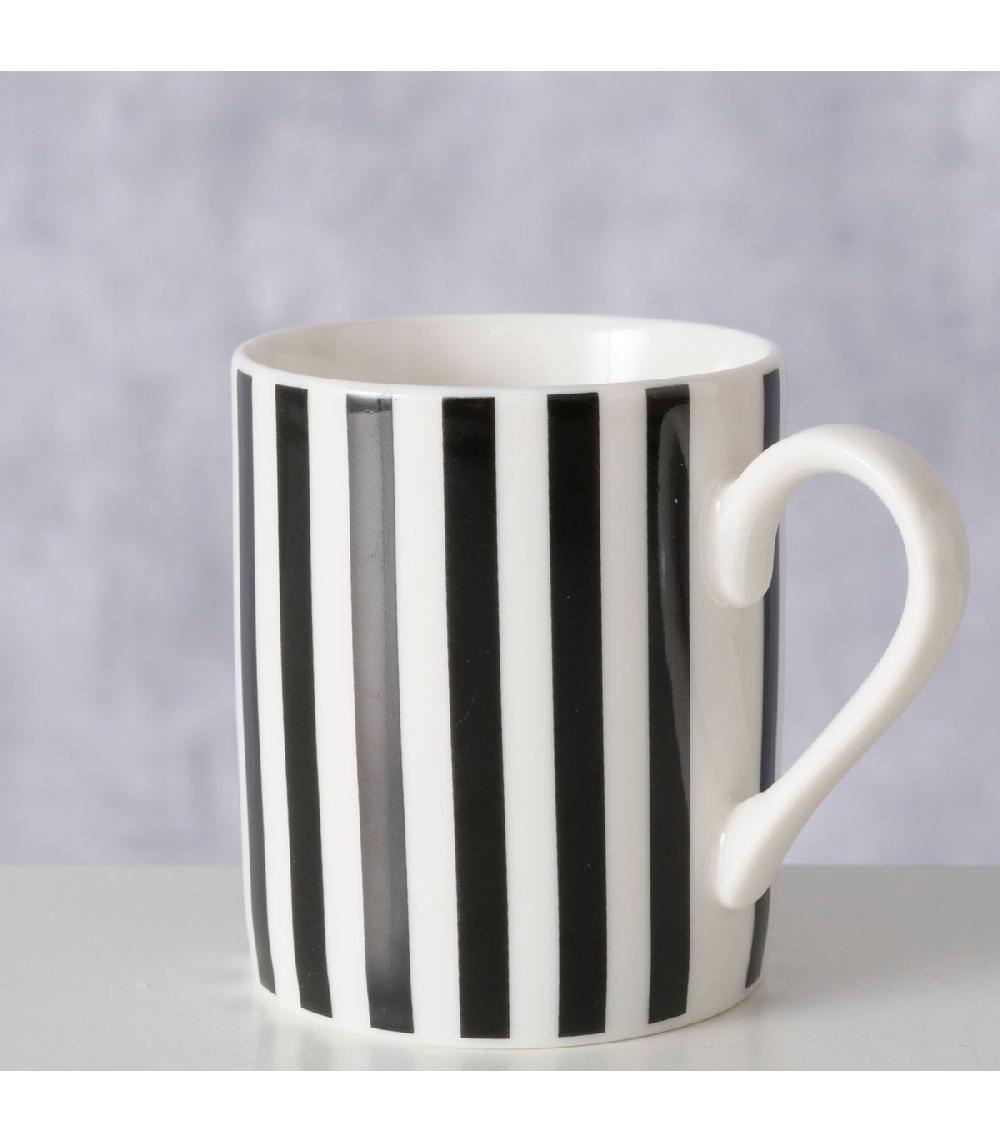 Wadiga Tasse à Café En Céramique Rayures Noires Et Blanches 8.5x5.8x6cm
