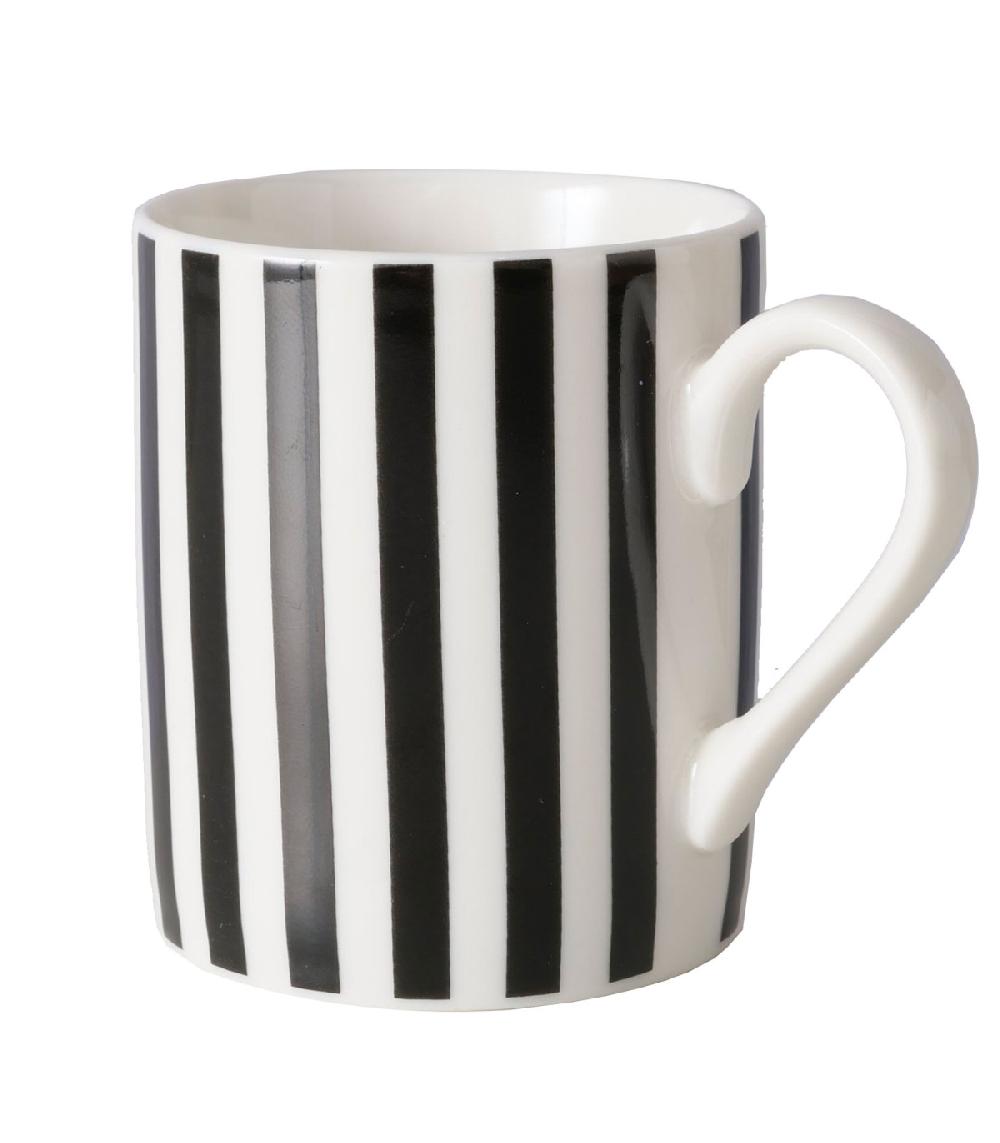 wadiga Tasse à café en céramique rayures noires et blanches 8.5x5.8x6cm