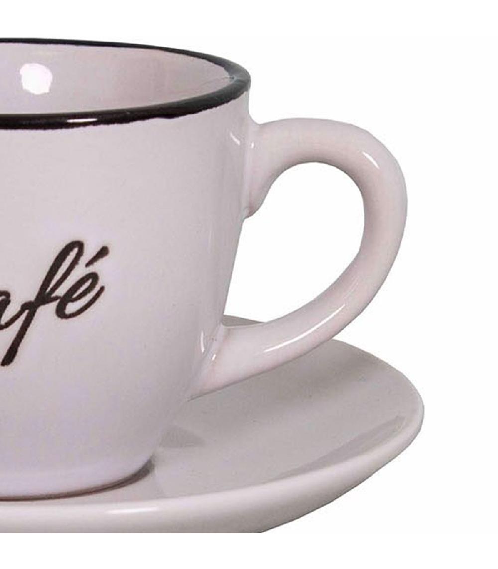 Wadiga Tasse à Café Et Dessous De Tasse En Grés Blanc Et Noir 11x11x6.5cm