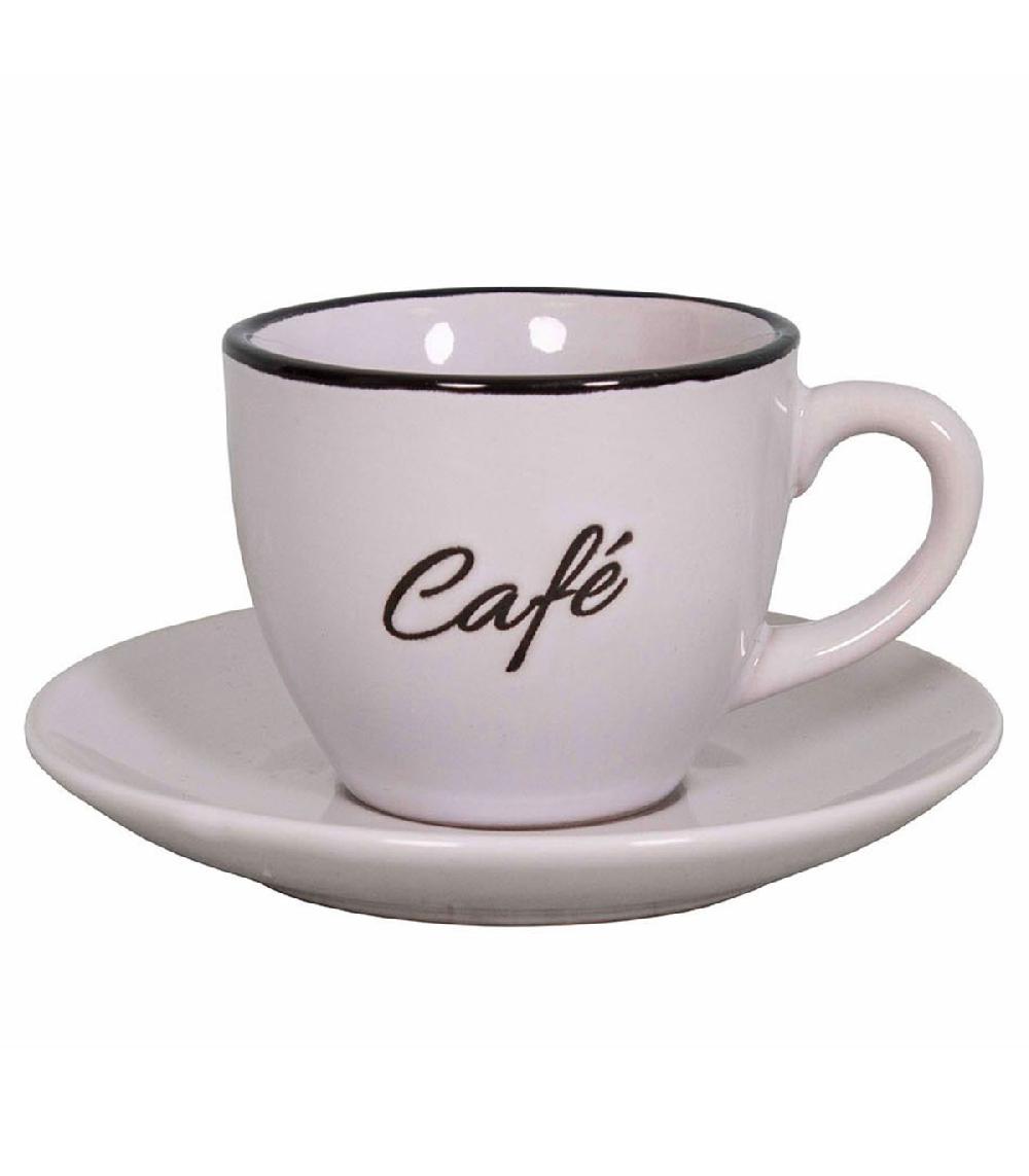 wadiga Tasse à café et dessous de tasse en grés blanc et noir 11x11x6.5cm