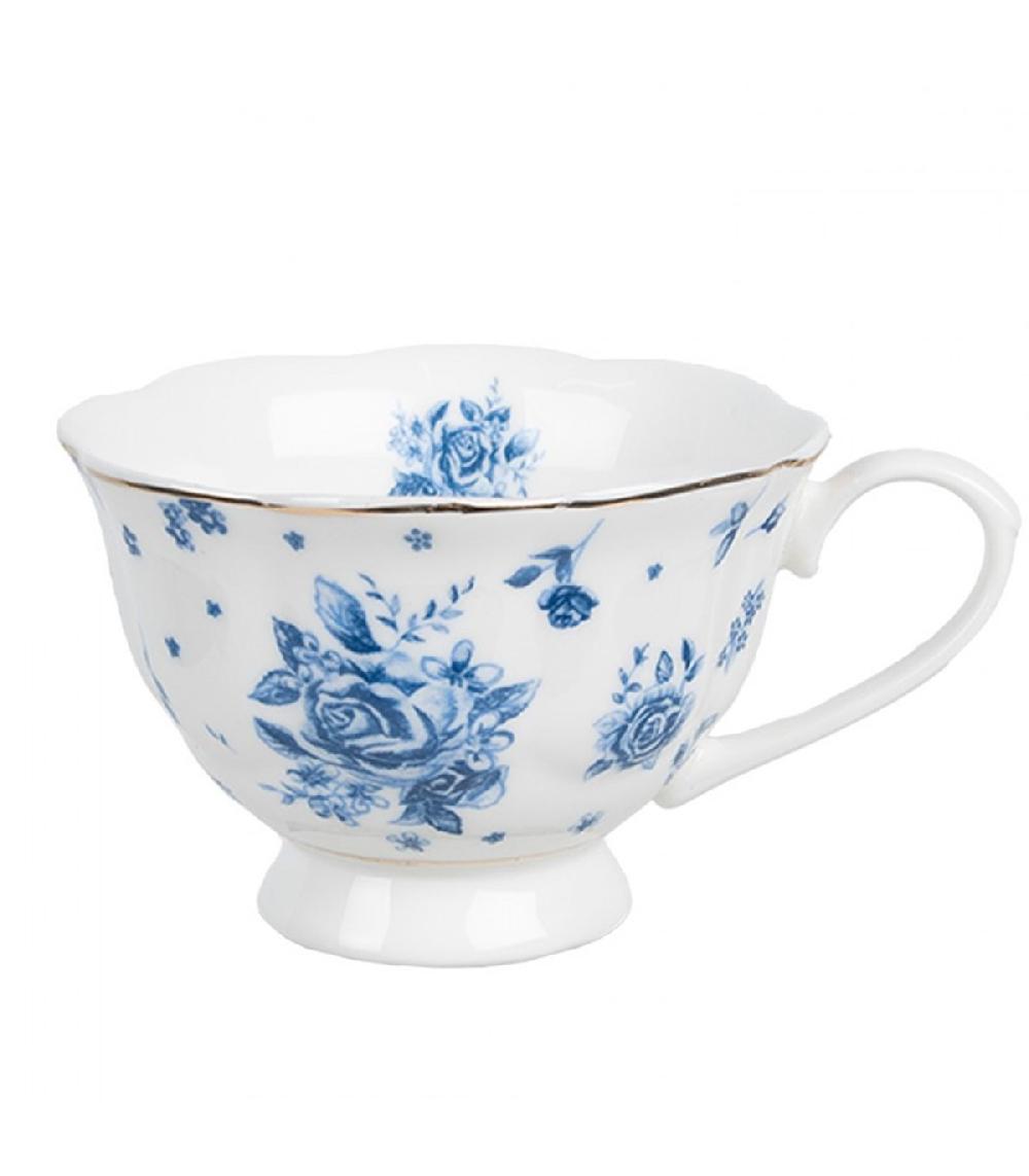 Wadiga Tasse Avec Dessous De Tasse En Porcelaine Blanche Motif Fleuri Bleu 200ml
