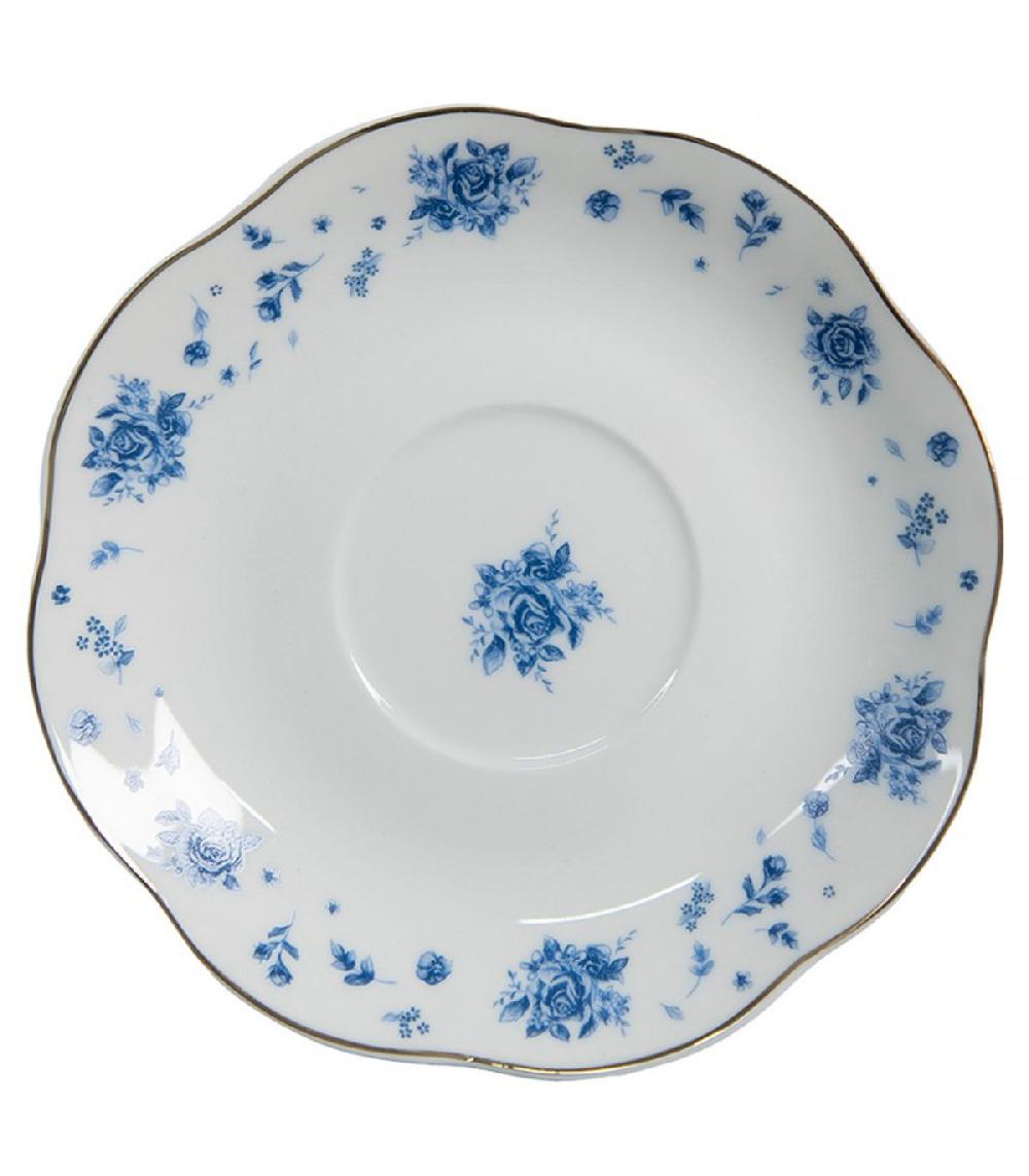 Wadiga Tasse Avec Dessous De Tasse En Porcelaine Blanche Motif Fleuri Bleu 200ml