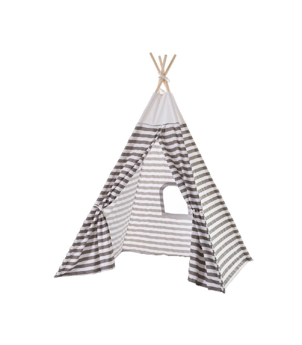 wadiga Tente de Jeu pour Enfant Tipi Gris et Blanc Rayures