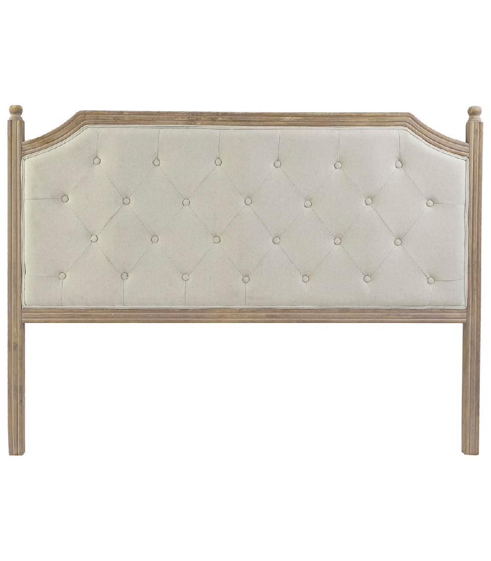 wadiga Tête de lit classique en bois et tissu capitonné lin beige 160x6x120cm