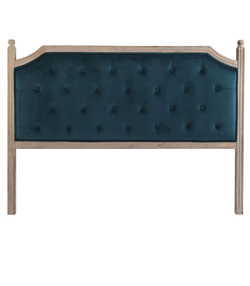 wadiga Tête de lit classique en bois et tissu capitonné velours bleu 160x6x120cm