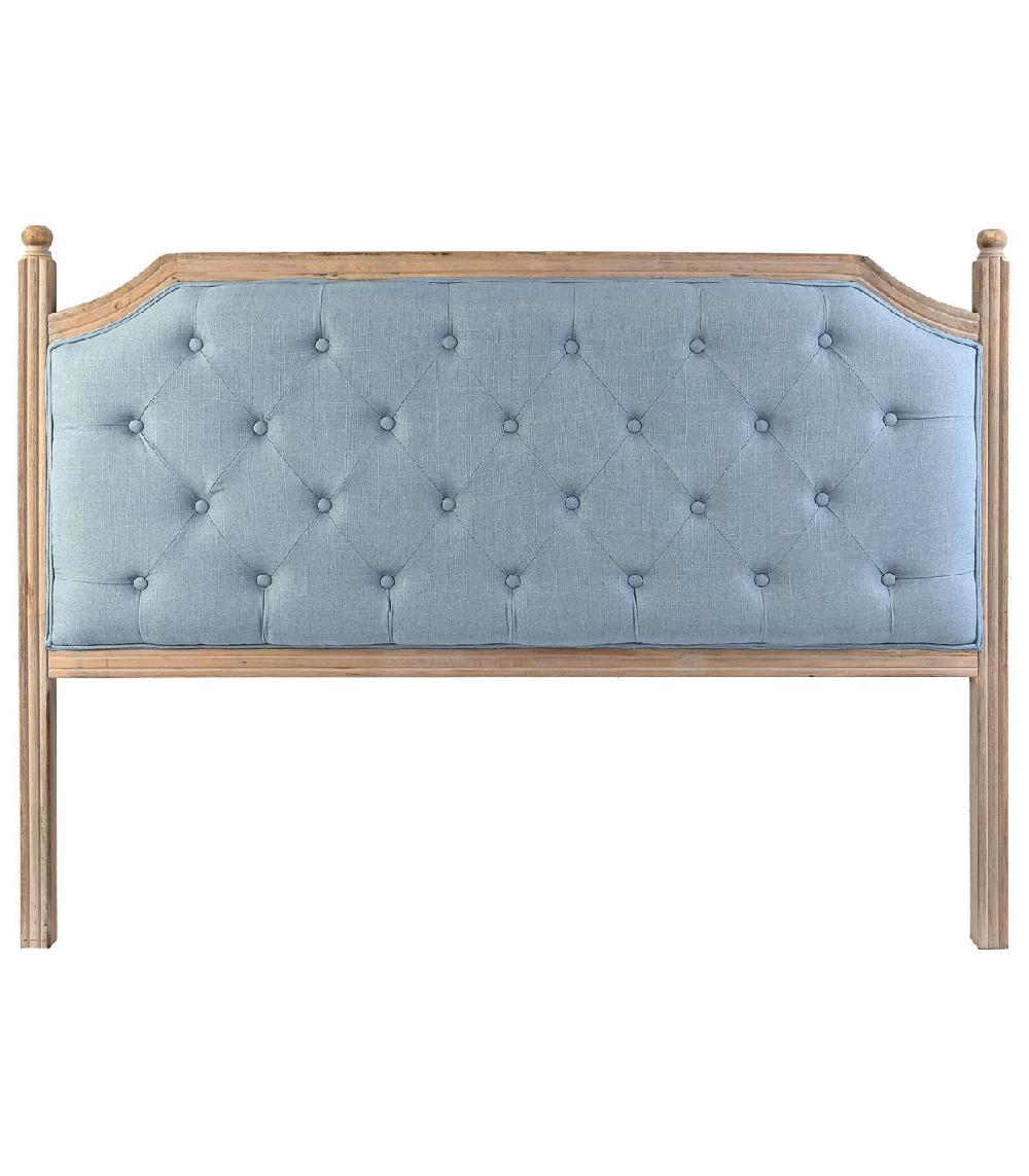 wadiga Tête de lit classique en bois et tissu faon lin bleu ciel 160x10x120cm