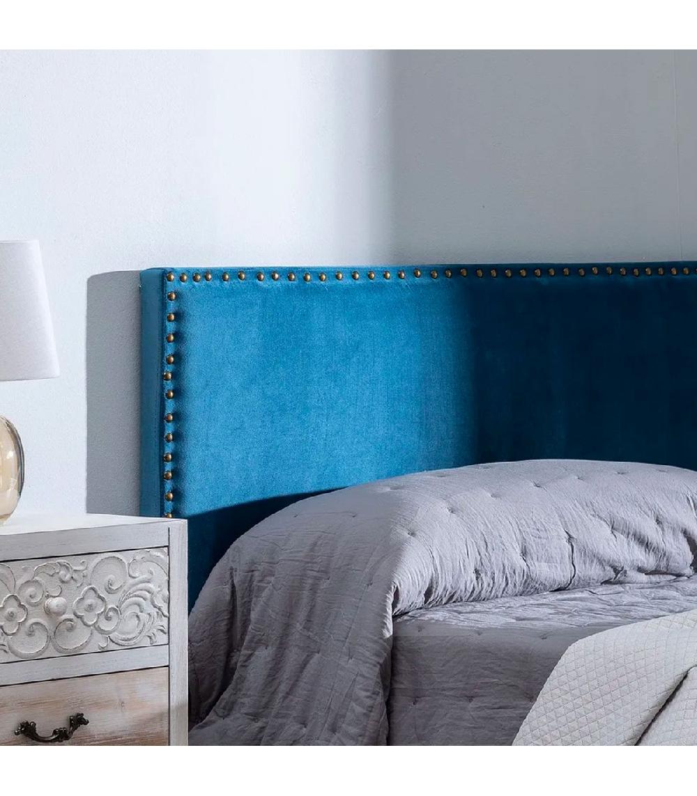 Wadiga Tête De Lit Classique Velours Bleu Cloutée 160x6x60cm