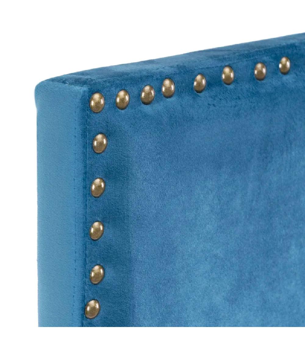 Wadiga Tête De Lit Classique Velours Bleu Cloutée 160x6x60cm