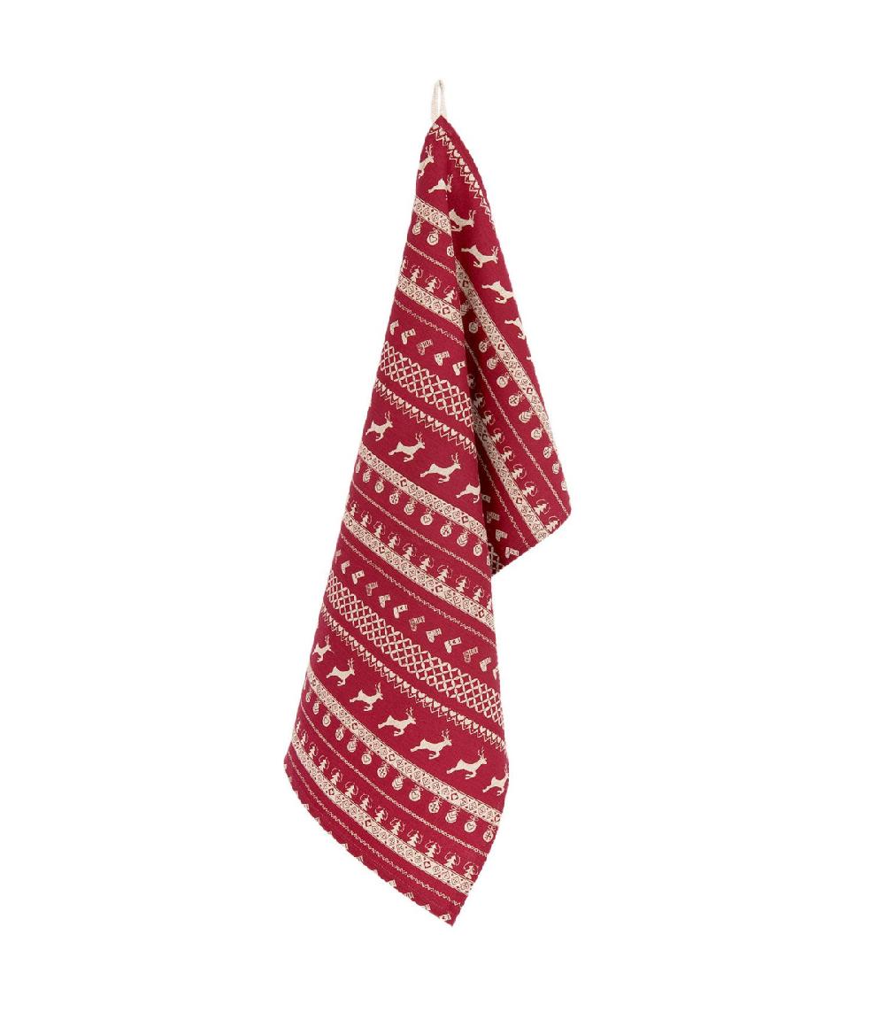 wadiga Torchon 100% Coton Rouge et Beige Esprit Montagne Chalet