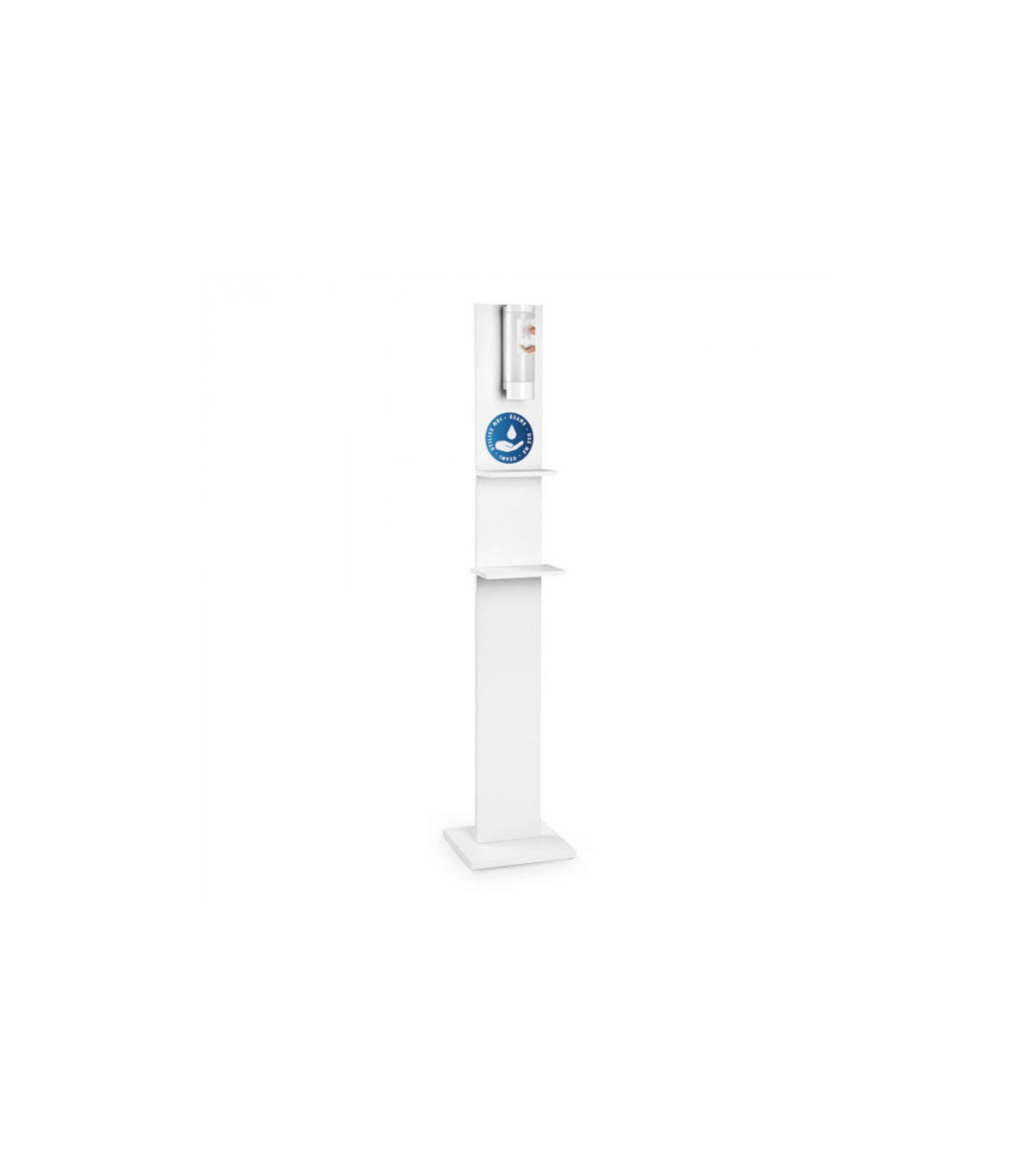 wadiga Totem Distributeur de Gel Hydroalcoolique Blanc + 1 Étagère