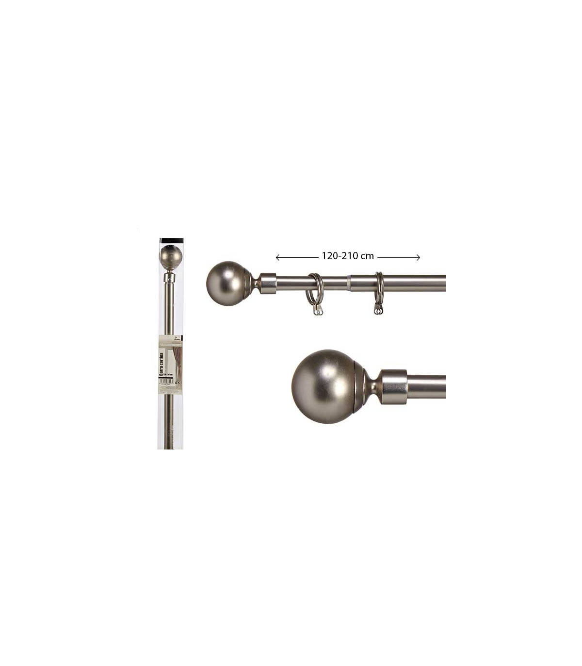 Wadiga Tringle à Rideaux Extensible Métal Chromé Boule - 120 à 210cm