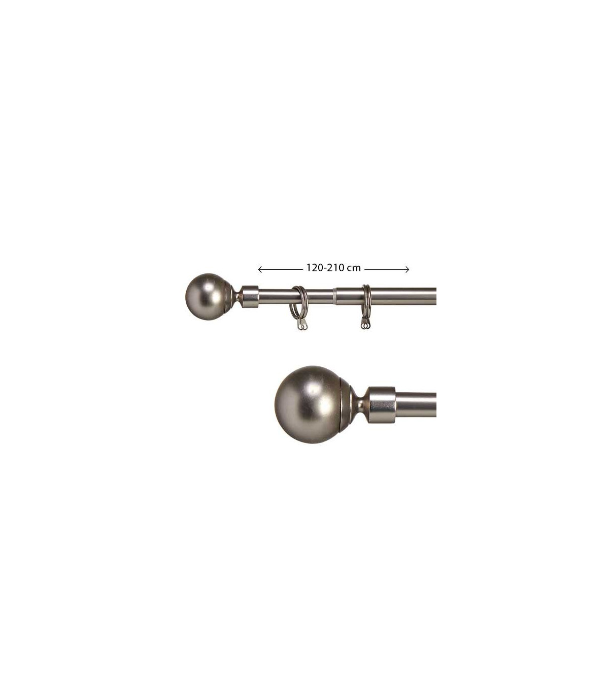 wadiga Tringle à Rideaux Extensible Métal Chromé Boule - 120 à 210cm