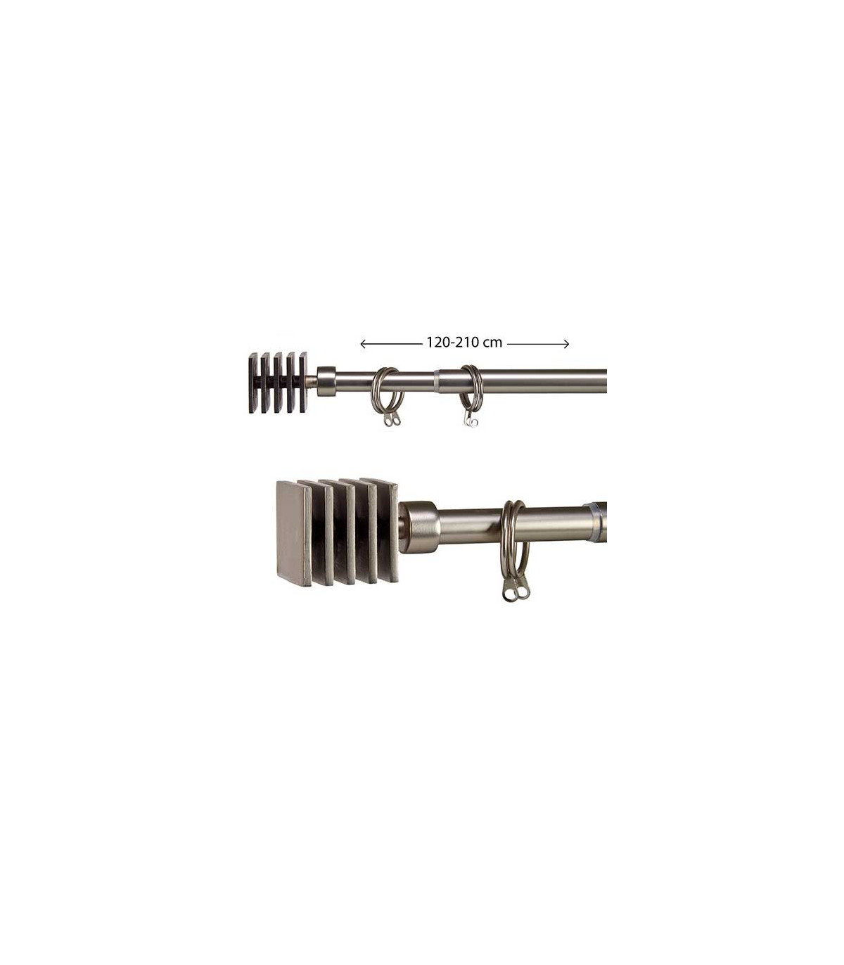 Wadiga Tringle à Rideaux Extensible Métal Chromé Carré - 120 à 210cm