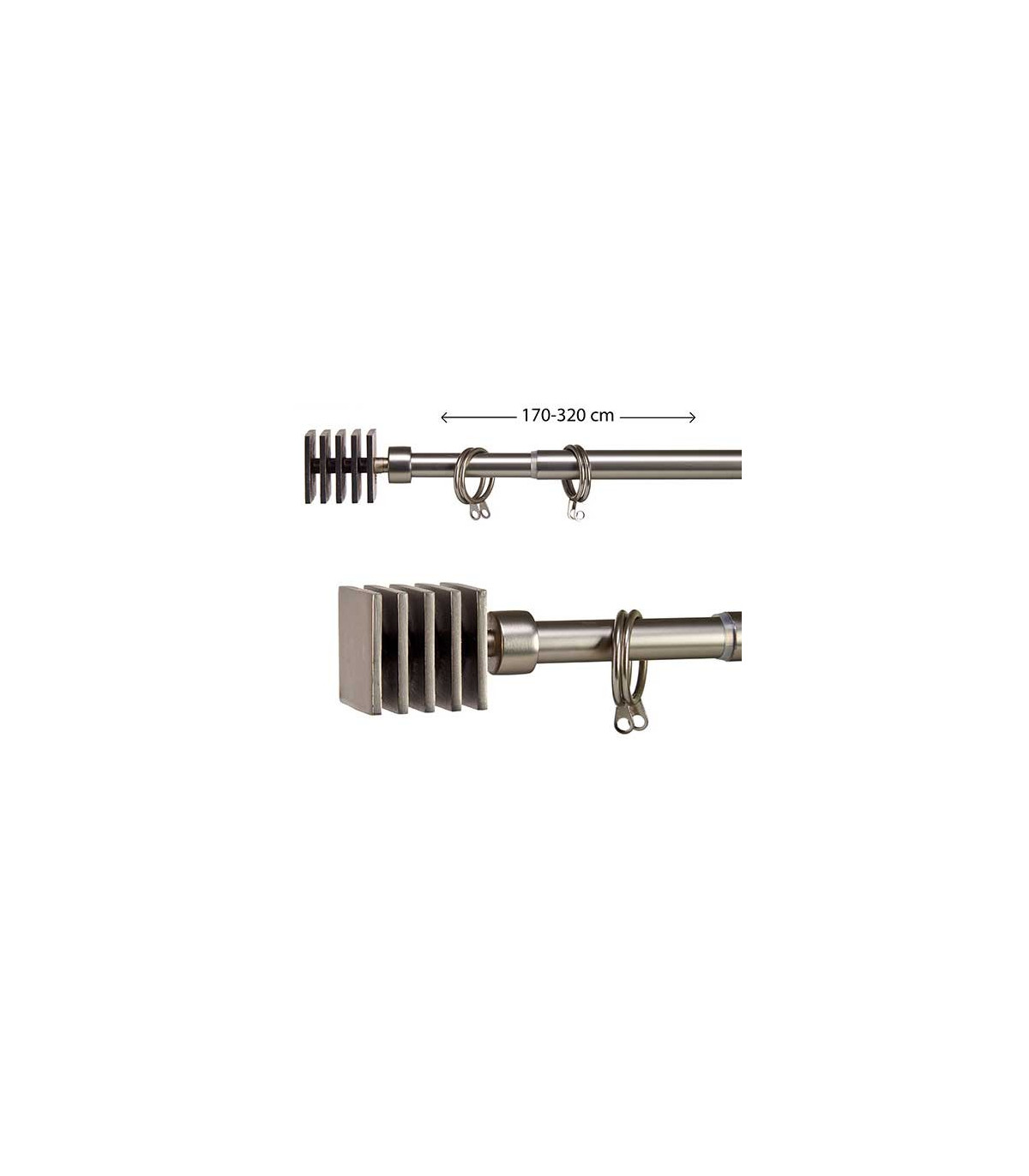 Wadiga Tringle à Rideaux Extensible Métal Chromé Carré - 170 à 320cm