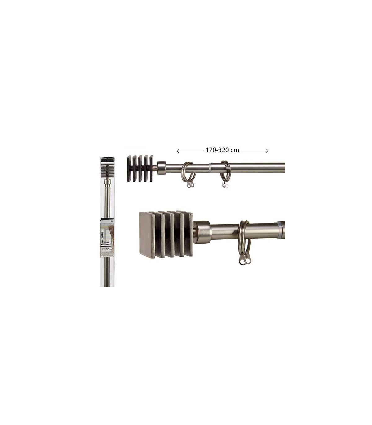Wadiga Tringle à Rideaux Extensible Métal Chromé Carré - 170 à 320cm