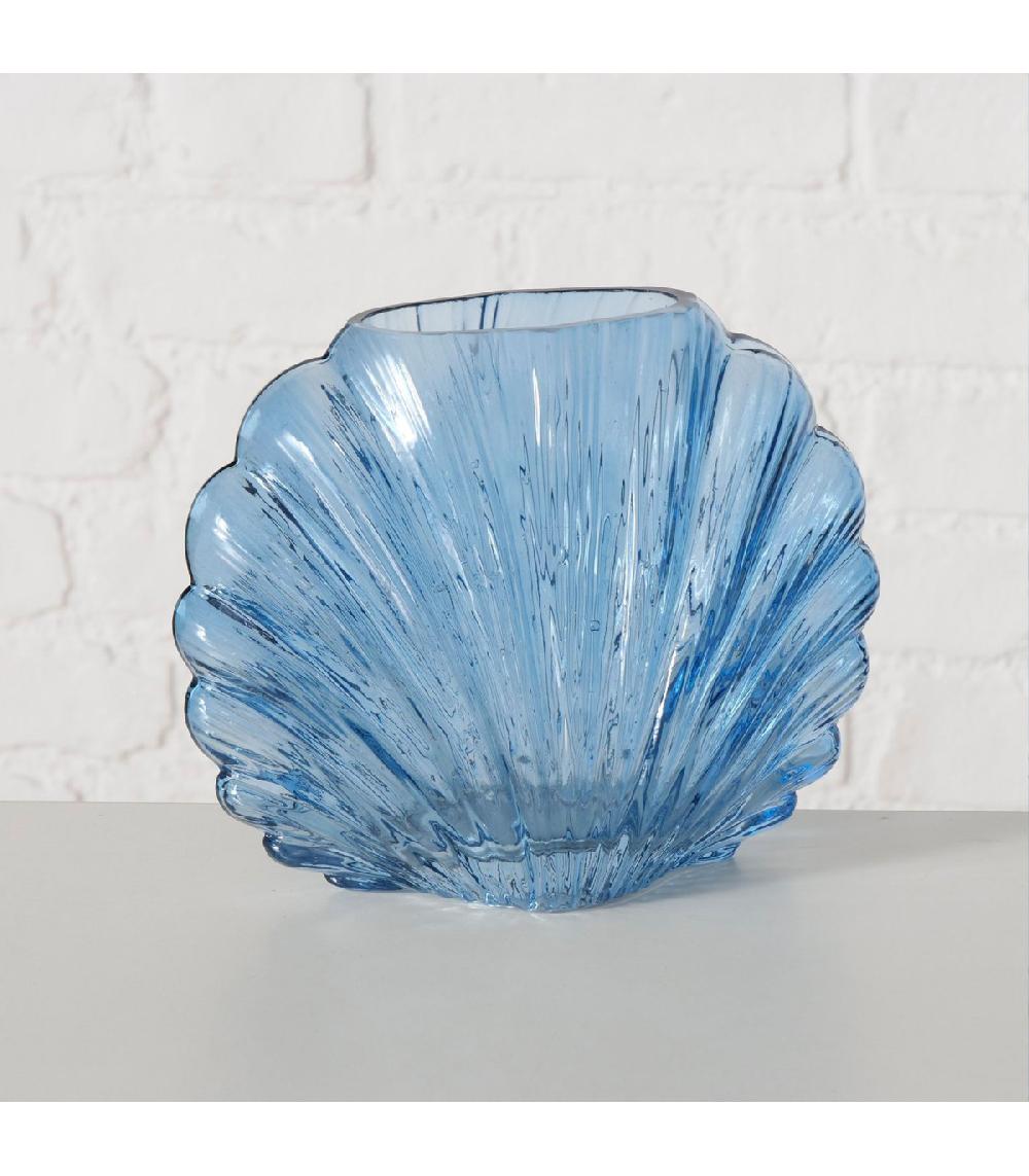 Wadiga Vase Coquillage En Verre Laqué Bleu 20x10x16cm