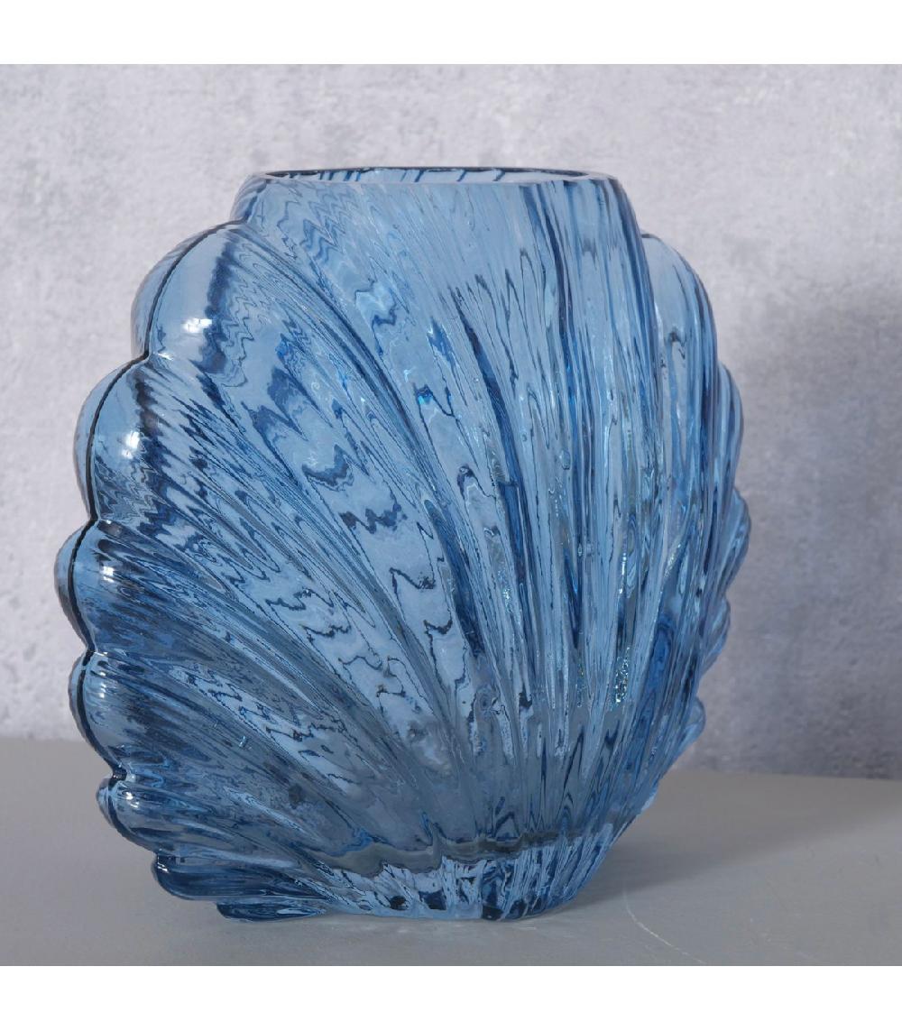 Wadiga Vase Coquillage En Verre Laqué Bleu 20x10x16cm