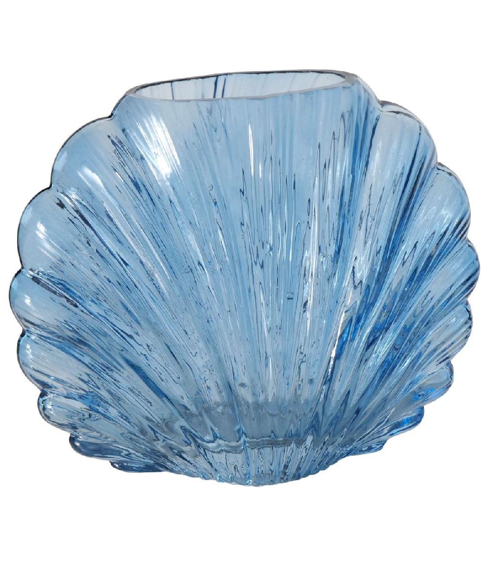 wadiga Vase coquillage en verre laqué bleu 20x10x16cm