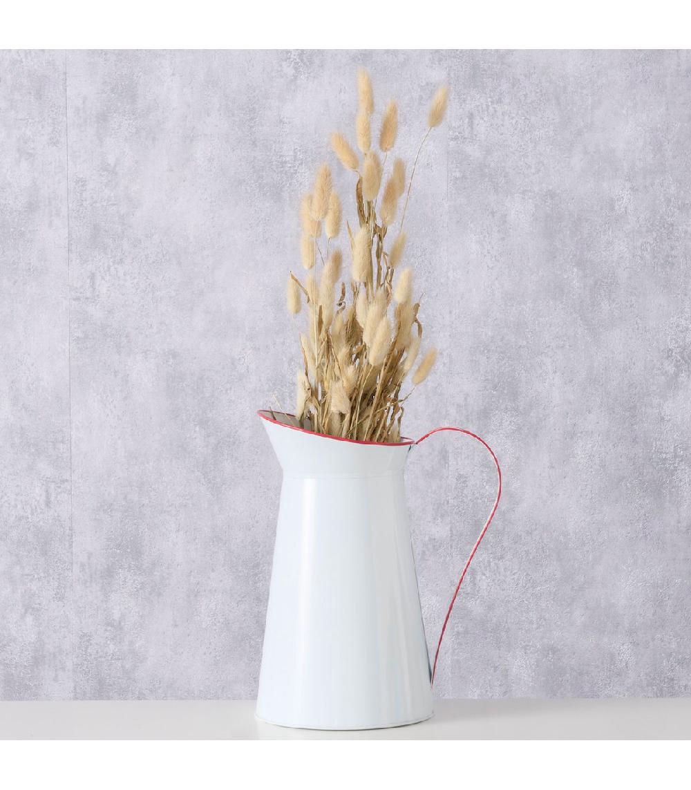 Wadiga Vase Cruche En Zinc émaillé Blanc Et Liseré Rouge