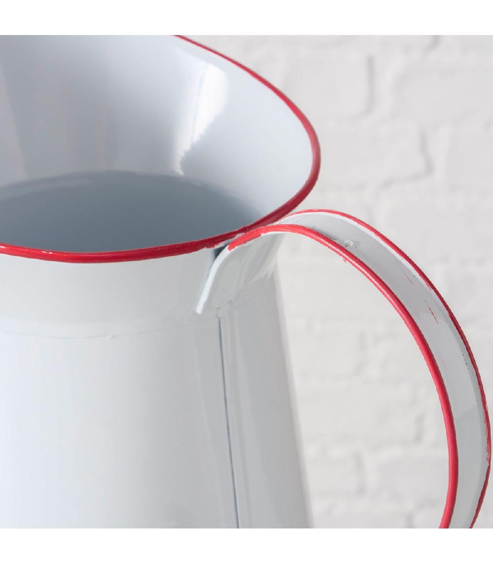 Wadiga Vase Cruche En Zinc émaillé Blanc Et Liseré Rouge