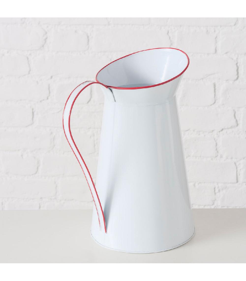 Wadiga Vase Cruche En Zinc émaillé Blanc Et Liseré Rouge