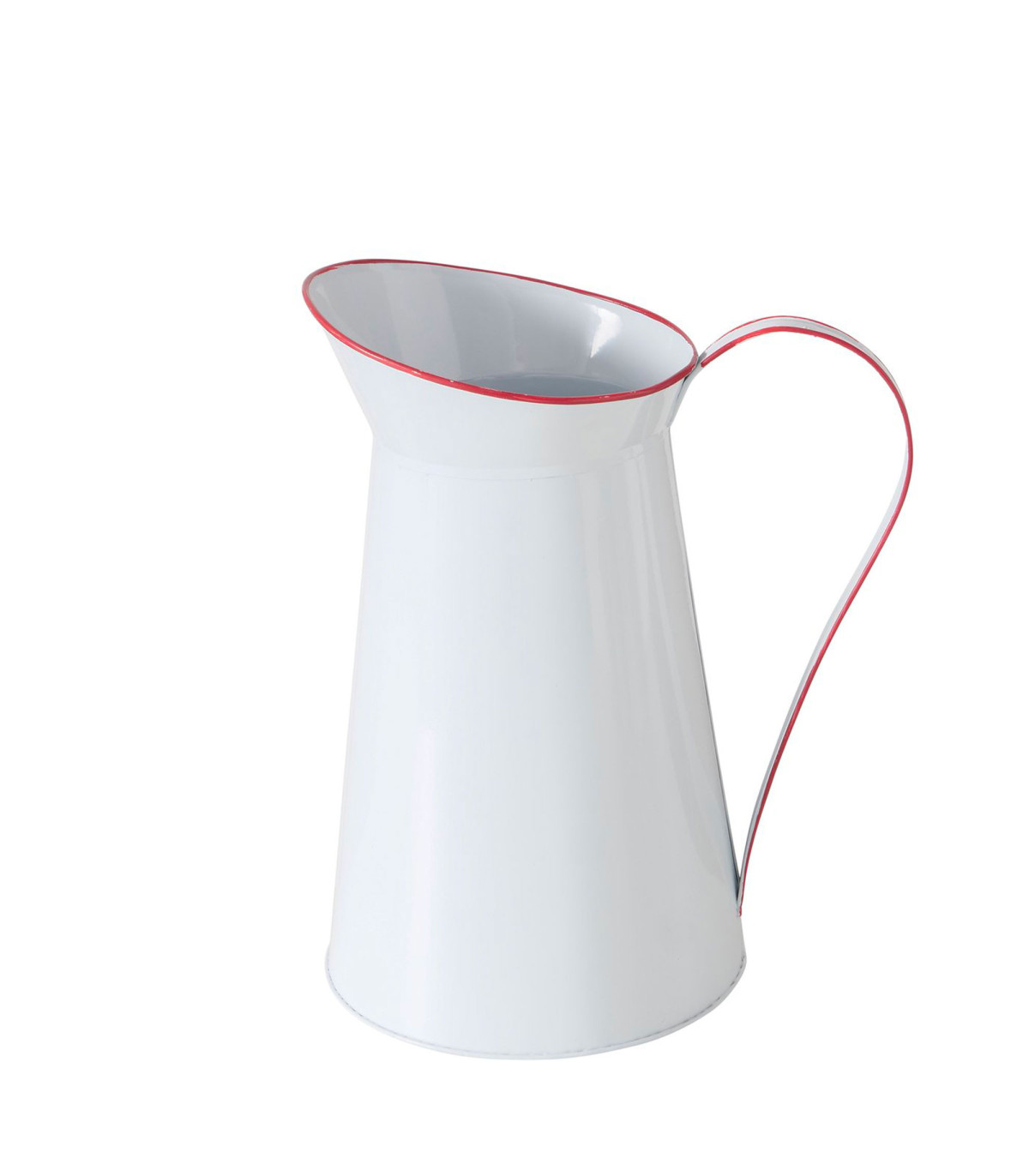 wadiga Vase cruche en zinc émaillé blanc et liseré rouge