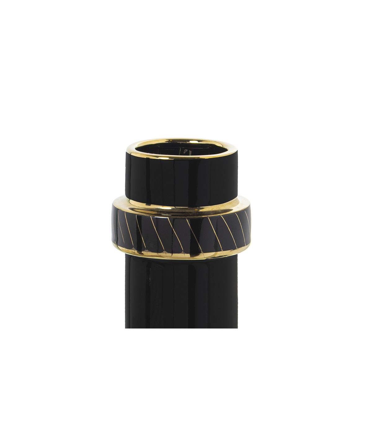 Wadiga Vase Déco En Céramique Noir Et Doré - 11x11x25cm