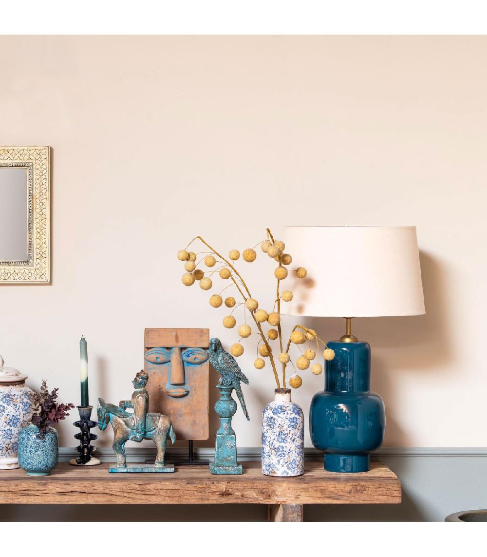 Wadiga Vase Floral En Grès Blanc Et Bleu 22x11x11cm