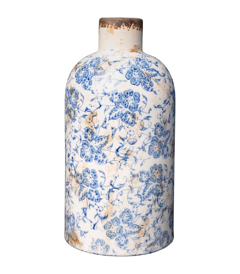 wadiga Vase floral en grès blanc et bleu 22x11x11cm