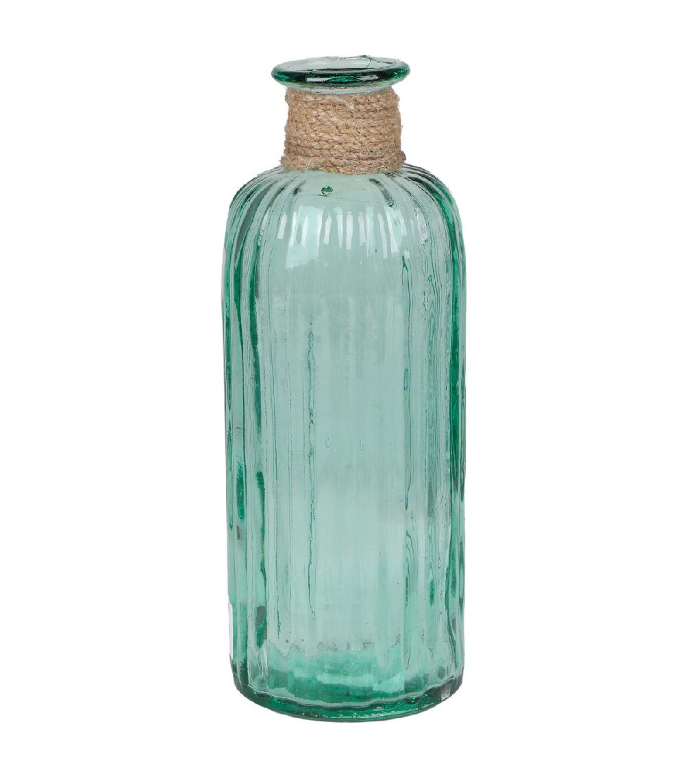 wadiga Vase rond en verre recyclé et corde en jute 11x11x28cm