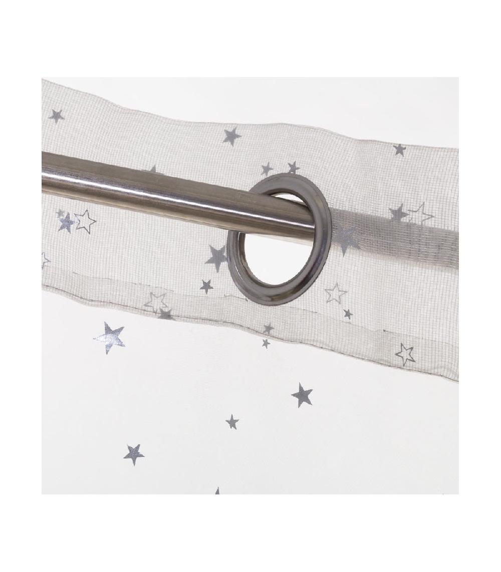 Wadiga Voilage à Œillets Blanc étoiles Argentées Chambre Enfant - 140x260cm