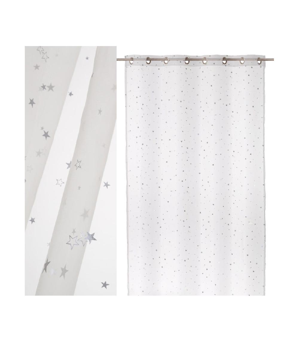wadiga Voilage à Œillets blanc étoiles argentées chambre enfant - 140x260cm