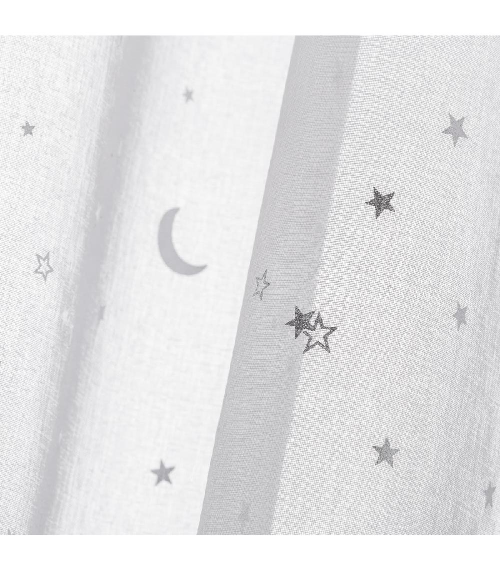 Wadiga Voilage à Œillets Blanc Lunes Et Étoiles Chambre Enfant - Longueur 260cm