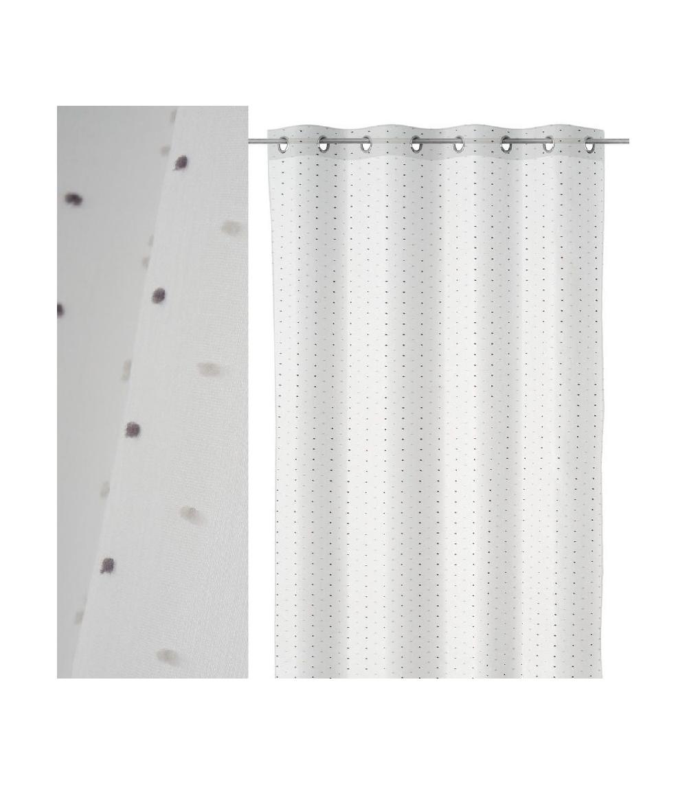 Wadiga Voilage à Œillets Blanc Motifs Pois Gris - 140x260cm