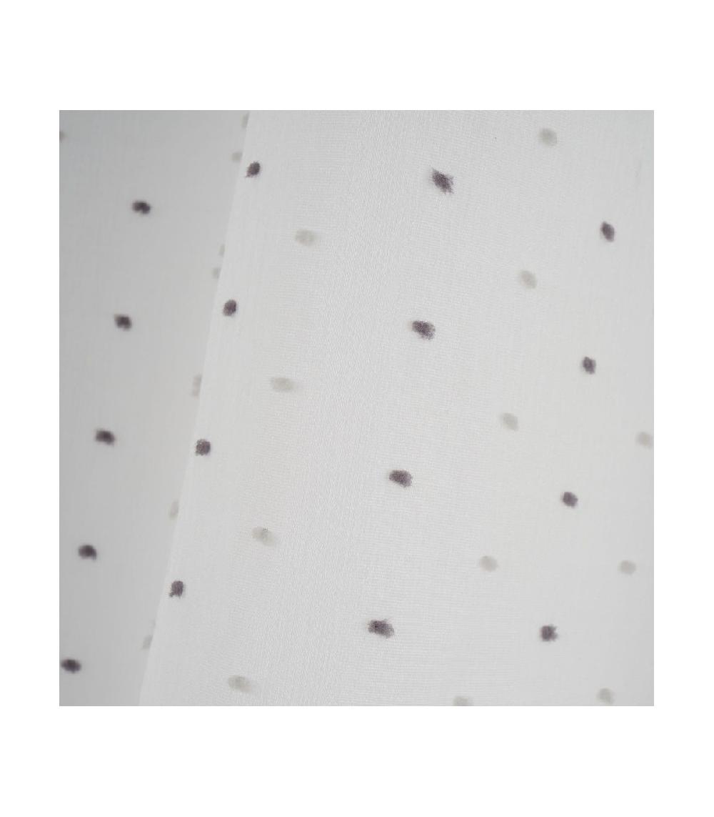 Wadiga Voilage à Œillets Blanc Motifs Pois Gris - 140x260cm