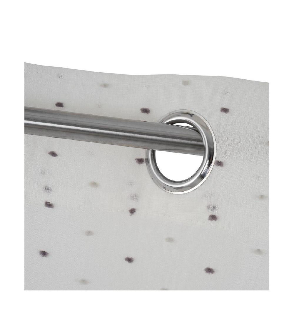 Wadiga Voilage à Œillets Blanc Motifs Pois Gris - 140x260cm