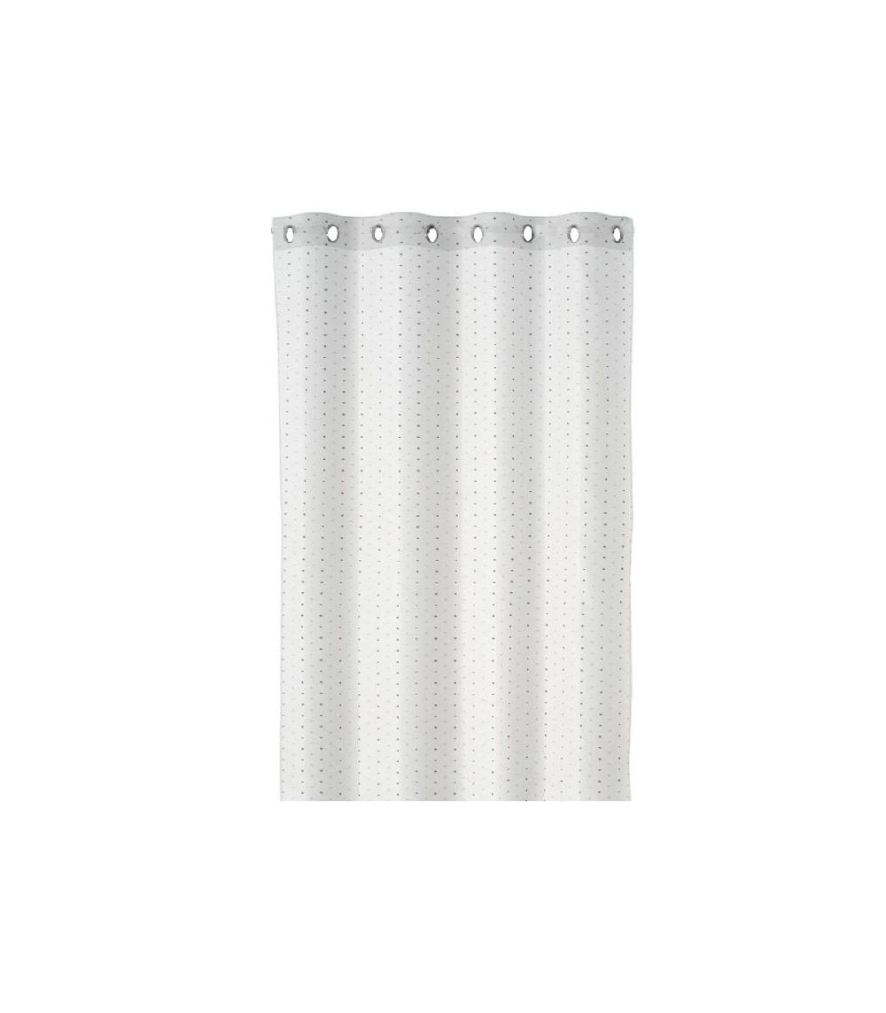 wadiga Voilage à Œillets Blanc Motifs Pois Gris - 140x260cm
