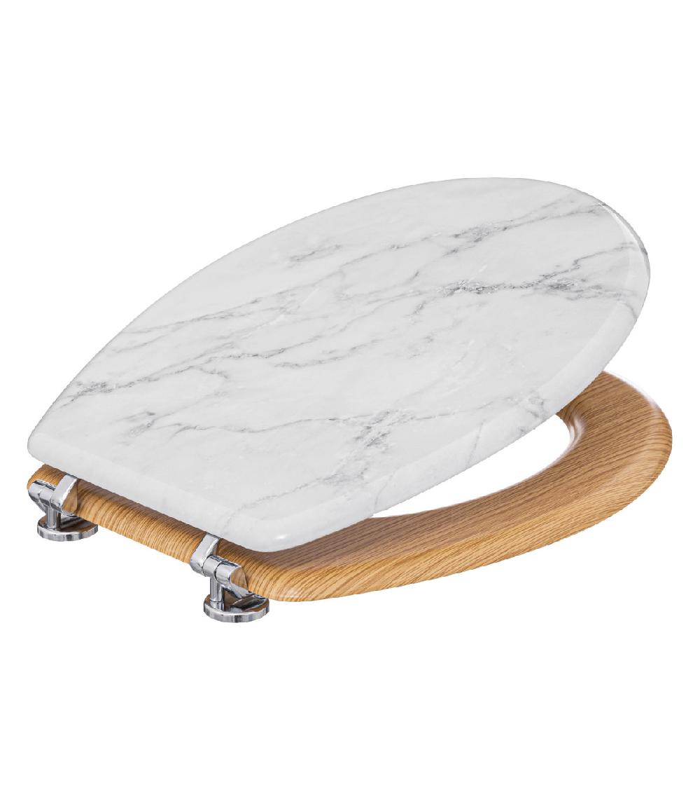 Wadiga Abattant WC Bois Effet Marbre Blanc + Zinc