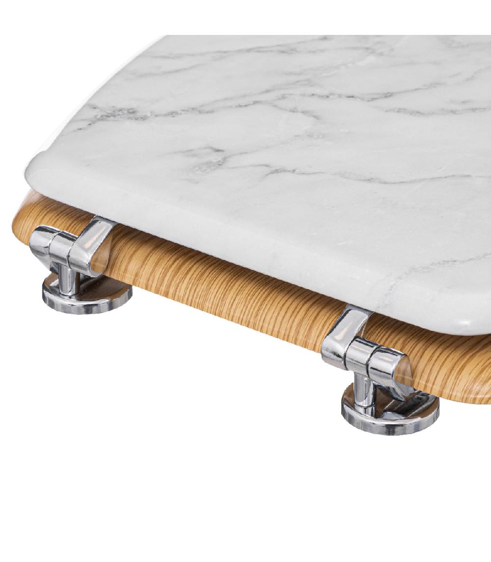 Wadiga Abattant WC Bois Effet Marbre Blanc + Zinc