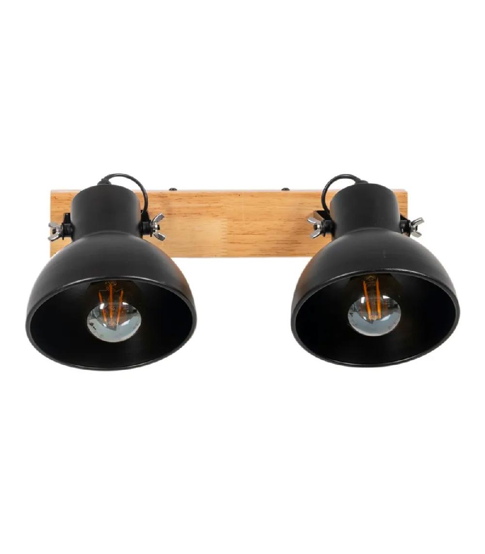 Wadiga Applique Murale Double Métal Noir Et Bois