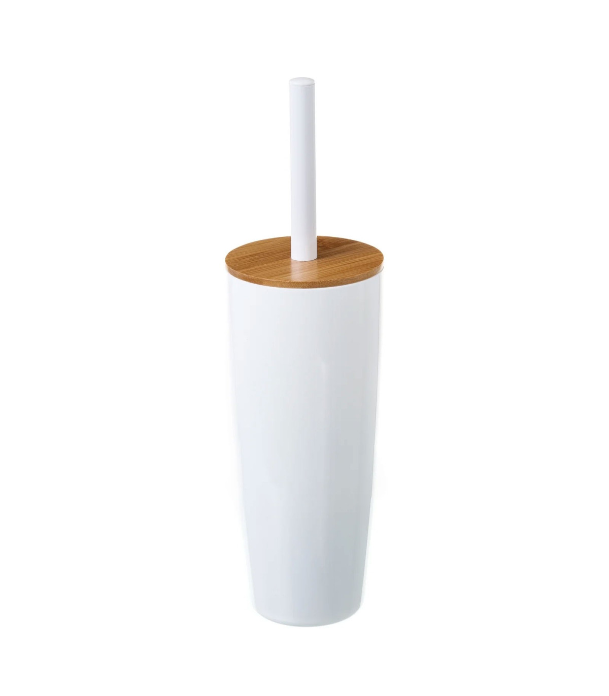 Wadiga Balai Brosse WC Plastique Blanc Et Bambou