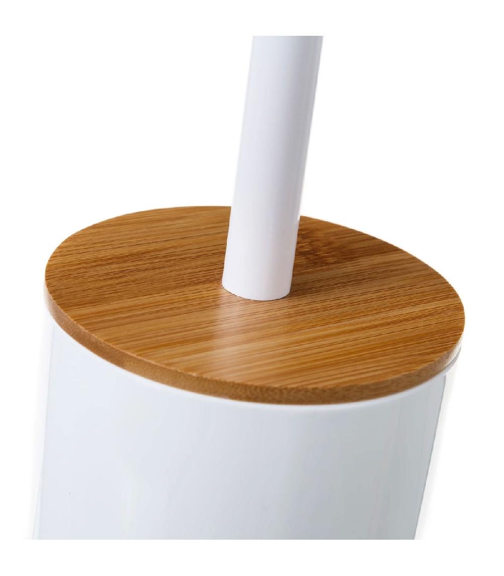 Wadiga Balai Brosse WC Plastique Blanc Et Bambou