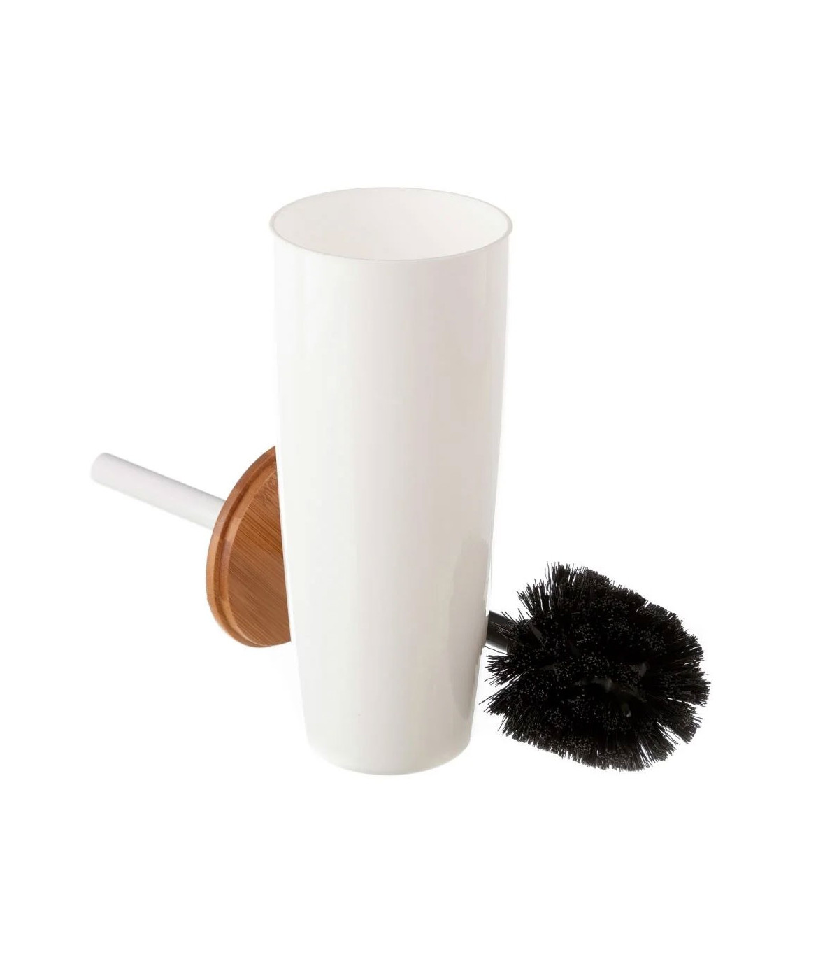 Wadiga Balai Brosse WC Plastique Blanc Et Bambou