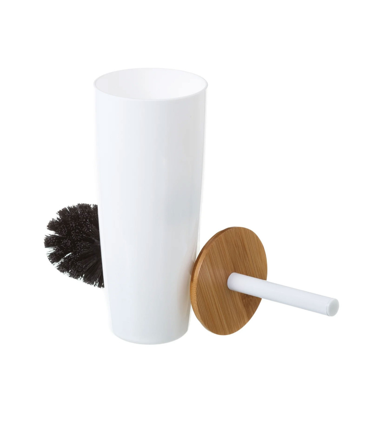 wadiga Balai Brosse WC Plastique Blanc et Bambou