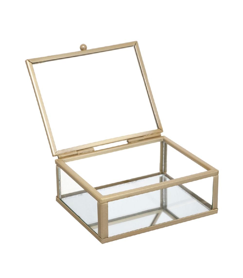 Wadiga Boîte à Bijoux Métal Doré Et Verre 10x9x4cm