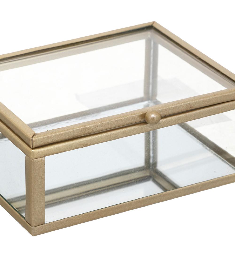 Wadiga Boîte à Bijoux Métal Doré Et Verre 10x9x4cm