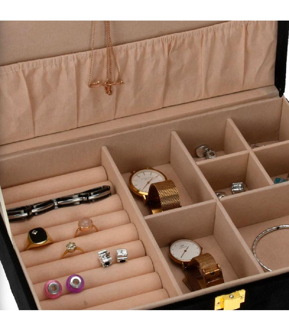 Wadiga Boîte à Bijoux Velours Noir 28x19x7cm