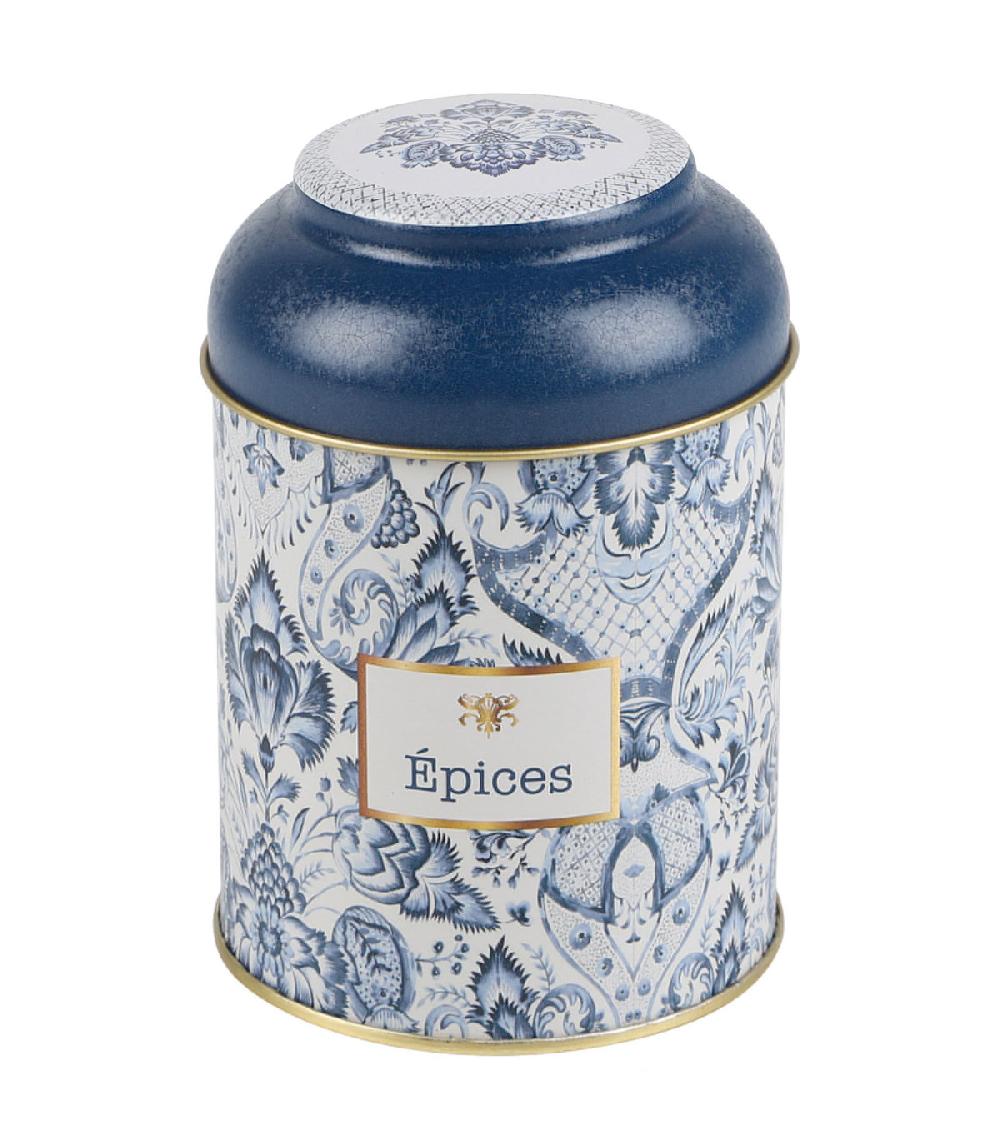 wadiga Boîte à épices en métal bleu blanc et doré